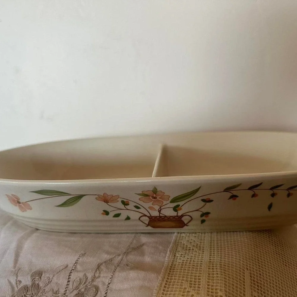 Countryside Stoneware Collection brown & cream floral platter, bakeware, oven